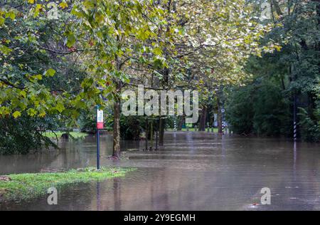 Mailand, Italien. Oktober 2024. IL Fiume Lambro esonda all'interno del Parco Lambro all'altezza di Via Feltre - Milano, Italia - Giovedì, 10 Ottobre 2024 (Foto Stefano Porta/LaPresse) der Fluss Lambro überfließt im Lambro Park in der Via Feltre - Mailand, Italien - Donnerstag, 10. Oktober 2024 (Foto Stefano Porta/LaPresse) Credit: LaPresse/Alamy Live News Stockfoto