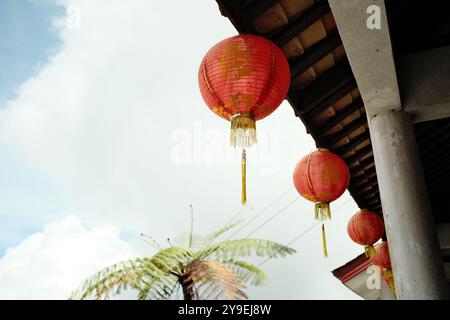 Rote chinesische Laternen im Chin Swee Caves Tempel in Genting Highlands Malaysia Stockfoto