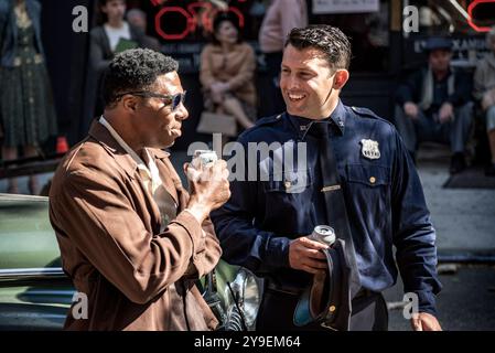 New York City, USA. Oktober 2024. NEW YORK 9. 10. 2024 Inspelning av filme 'Marty Supreme' i New York den 9. Oktober. Foto Richard Ryan/TT kod 9039 Credit: TT News Agency/Alamy Live News Stockfoto