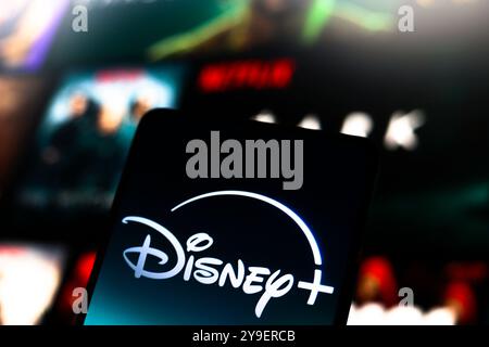 14. Juli 2024, Paraguay. In dieser Abbildung wird das Disney Plus-Logo auf einem Smartphone-Bildschirm angezeigt Stockfoto