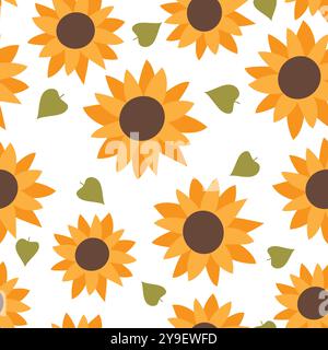 Nahtloses Blumenmuster mit Sonnenblumen. Vektorillustration auf weißem Hintergrund. Stock Vektor