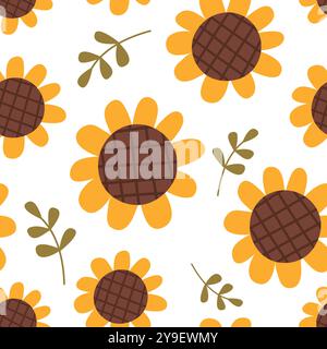 Nahtloses Blumenmuster mit Sonnenblumen. Vektorillustration auf weißem Hintergrund. Stock Vektor