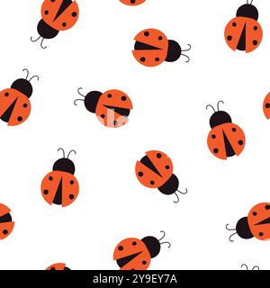 Nahtloses Muster mit Marienkäfer auf weißem Hintergrund. Vektorabbildung. Stock Vektor