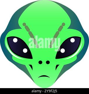 Grünes Gesicht eines Außerirdischen, isoliert vor einem weißen Hintergrund Stock Vektor