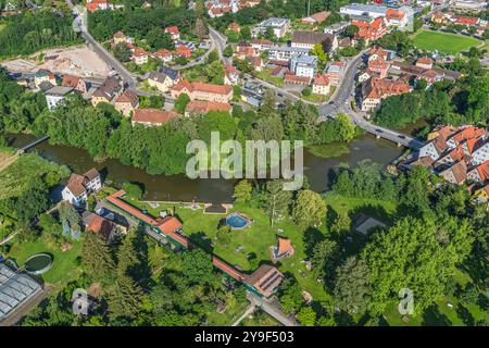 Blick auf die historische Stadt Dinkelsbühl an der Wörnitz in Bayern Dinkelsbühl in Mittelfranken im Luftbild, Dinkelsbühl Bleiche Bayern Deutschland Stockfoto