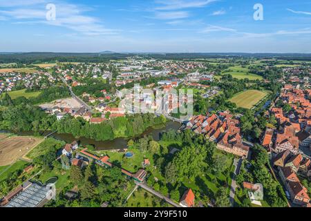 Blick auf die historische Stadt Dinkelsbühl an der Wörnitz in Bayern Dinkelsbühl in Mittelfranken im Luftbild, Dinkelsbühl Bleiche Bayern Deutschland Stockfoto