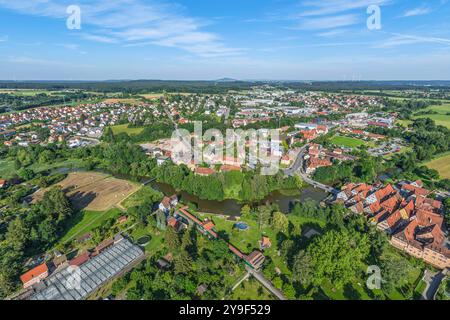 Blick auf die historische Stadt Dinkelsbühl an der Wörnitz in Bayern Dinkelsbühl in Mittelfranken im Luftbild, Dinkelsbühl Bleiche Bayern Deutschland Stockfoto