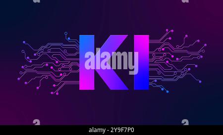 Logo für künstliche Intelligenz - KI-Symbol mit Schaltungskontaktlinien - abstrakter digitaler Technologiehintergrund - 3D-Illustration Stockfoto