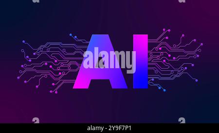 Logo für künstliche Intelligenz - KI-Symbol mit Schaltungskontaktlinien - abstrakter digitaler Technologiehintergrund - 3D-Illustration Stockfoto