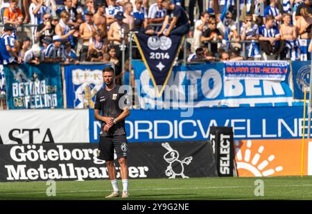 Göteborg, Schweden, 21. August 2024: Ehemaliger Spieler, Marcus Berg, jetzt als Teamleiter beim Aufwärmen vor dem Auftakt im Match gegen Västerås SK. Stockfoto