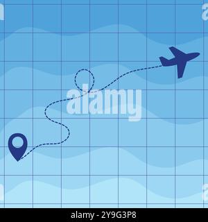 Vektor Ebene Linie Pfad Vektor-Symbol der Fluglinie Flugroute mit Startpunkt und Strich Linie Spur Stock Vektor