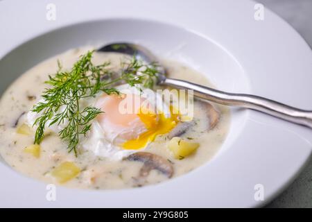 Typisch tschechische Kulajda-Suppe Stockfoto