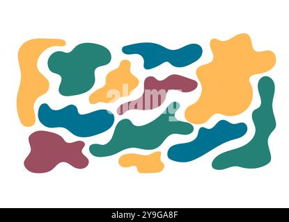 Minimalistische abstrakte isolierte Vektorillustration. Bunte Klumpen, glatte Formen. Flüssiges Dekoelement-Set Stock Vektor