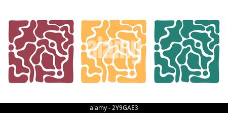 Minimalistisches Set mit abstrakten Kunstdesigns. Auffällige organische Formen. Fließendes dekoratives Muster. Vektorabbildung Stock Vektor