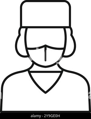 Einfaches Umrisssymbol eines weiblichen Arztes, der eine Schutzmaske trägt, geeignet für medizinische und medizinische Designs Stock Vektor