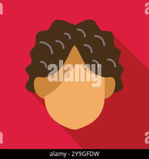 Minimalistisches flaches Design mit einem männlichen Kopf mit lockigem Haar, ideal für Profilbilder oder Avatare Stock Vektor