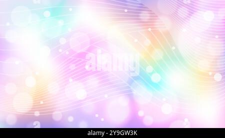 Weicher Einhorn-Bokeh-Verlauf mit Bokeh-Effekt. Niedlicher, abstrakter horizontaler Hintergrund mit märchenhaftem Hintergrund. Stock Vektor