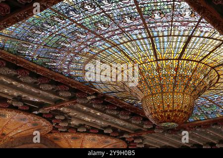 Architektonische Details, Nahaufnahmen, des Palau de la Musica Catalana, Barcelona, Spanien Stockfoto