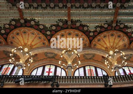 Architektonische Details, Nahaufnahmen, des Palau de la Musica Catalana, Barcelona, Spanien Stockfoto