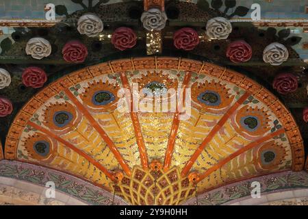 Architektonische Details, Nahaufnahmen, des Palau de la Musica Catalana, Barcelona, Spanien Stockfoto