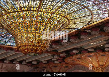 Architektonische Details, Nahaufnahmen, des Palau de la Musica Catalana, Barcelona, Spanien Stockfoto