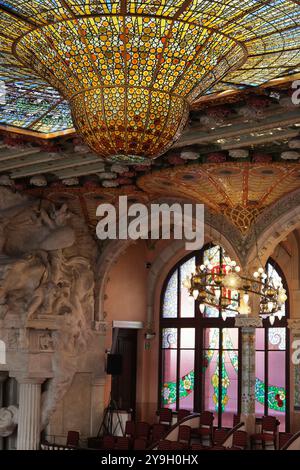 Architektonische Details, Nahaufnahmen, des Palau de la Musica Catalana, Barcelona, Spanien Stockfoto