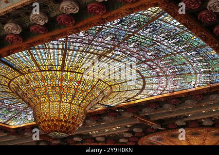 Architektonische Details, Nahaufnahmen, des Palau de la Musica Catalana, Barcelona, Spanien Stockfoto