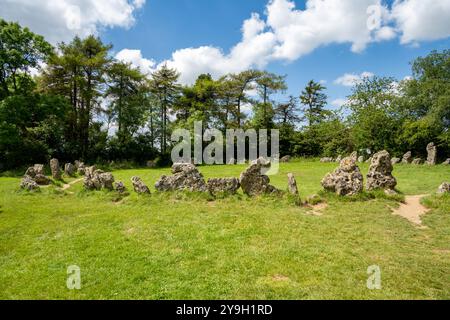 Die Rollright Stones, ein Komplex neolithischer und bronzezeitlicher Megalithdenkmäler in der Nähe des Dorfes Long Compton, an der Grenze von Oxfordshire und W Stockfoto