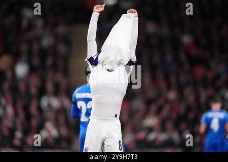 Der Engländer Jude Bellingham reagiert auf das B2-Spiel der UEFA Nations League im Wembley Stadium in London. Bilddatum: Donnerstag, 10. Oktober 2024. Stockfoto