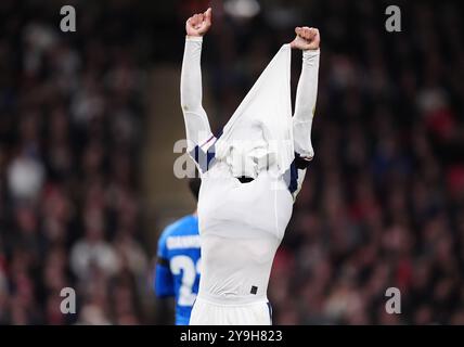 Der Engländer Jude Bellingham reagiert auf das B2-Spiel der UEFA Nations League im Wembley Stadium in London. Bilddatum: Donnerstag, 10. Oktober 2024. Stockfoto