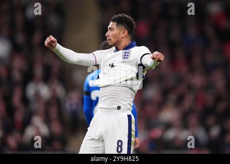 Der Engländer Jude Bellingham reagiert auf das B2-Spiel der UEFA Nations League im Wembley Stadium in London. Bilddatum: Donnerstag, 10. Oktober 2024. Stockfoto