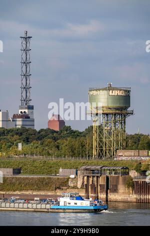 Der Rheinpark in Duisburg-Hochfeld, ehemaliges Industriegebiet, Stahlindustrie, 60 ha, groß, mit 1,4 km Uferpromenade, Gastronomie, Skater Park, Lo Stockfoto