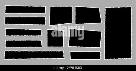 Satz von gerissenen leeren Stücken Papierbögen mit gezackten Kanten. Papierreste. Geschreddertes Material in verschiedenen Formen. Vektorabbildung Stock Vektor