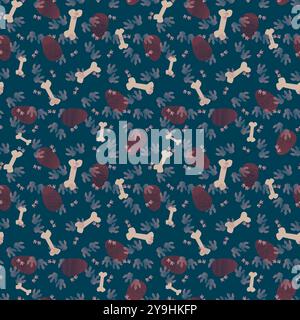 Tiere Fußabdrücke nahtloses Dinosaurier- und Eiermuster für Geschenkpapier Stockfoto