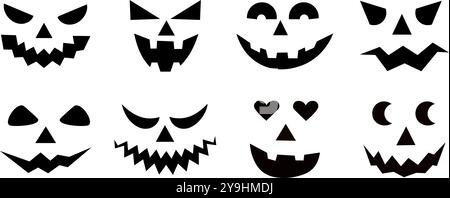 Ein paar gruselige Kürbis-Lächeln. Horror und gruselige Gesichter. Design für Weihnachten Halloween. Vektorabbildung Stock Vektor
