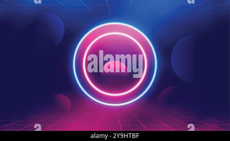 Leuchtendes digitales Gitter bildet eine trendige Tapete mit Neonrahmenvektor Stock Vektor