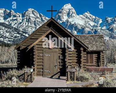 Die Kapelle der Verklärung Episcopal, Grand Teton National Park, Wyoming, USA Stockfoto