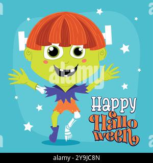 Glücklicher Monsterjunge mit Halloween-Text, Vector Stock Vektor