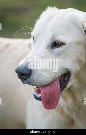 Porträt einer Weile, die labrador in der Sommersonne genießt. Stockfoto
