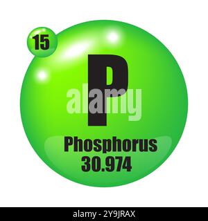 Phosphorelement. Atomsymbol P. Atomzahl 15. Masse 30.974. Stock Vektor