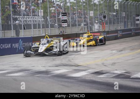 Der Fahrer DER NTT INDYCAR-SERIE, COLTON HERTA (26) aus Valencia, Kalifornien, fährt während des Grand Prix von Detroit auf den Straßen von Detroit i durch die Kurven Stockfoto