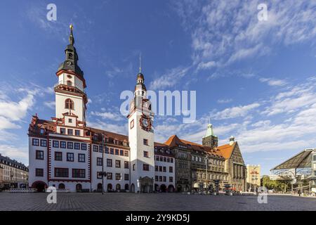 Altes Rathaus am Markt. Stadtblick von Chemnitz, Sachsen, Deutschland, Europa Stockfoto