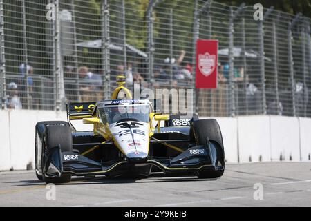 Der Fahrer DER NTT INDYCAR-SERIE, COLTON HERTA (26) aus Valencia, Kalifornien, reist während einer Übung für den Honda-Händler in Ontario durch die Kurven Stockfoto