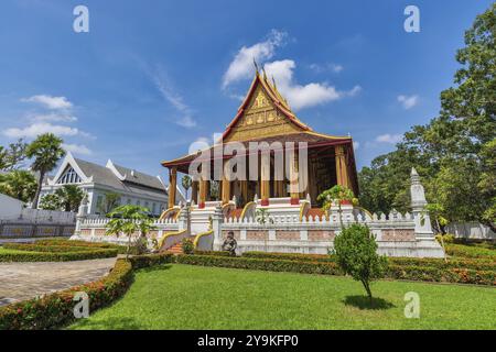 Vientiane Laos, Skyline der Stadt am Hor Phakeo Tempel Stockfoto