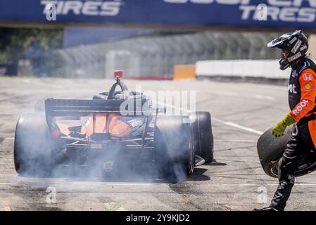 MARCUS ARMSTRONG (11) aus Christchurch, Neuseeland, kommt während des Honda Indy 200 auf dem Mid-Ohio Sports Car Course in Lexingto auf die Grubenstraße Stockfoto