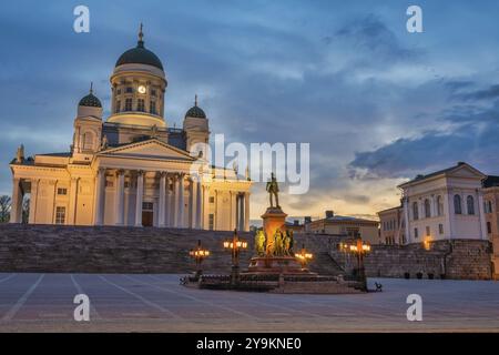 Helsinki Finnland, Skyline von Sonnenaufgang am Dom und Senatsplatz von Helsinki Stockfoto