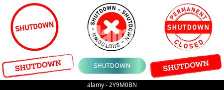 Abschaltsperre Abschaltung Stempel rot grün schwarz Abzeichen Aufkleber Emblem Elektrizitätsaufkleber Deign Icon Set Kollektion ausschalten Stock Vektor