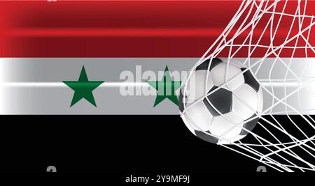 Fußball Fußball im Goal Net isoliert auf Syrien schattierte Flagge, Sportzubehör Ausrüstung zum Spielen, Meisterschaft Stock Vektor