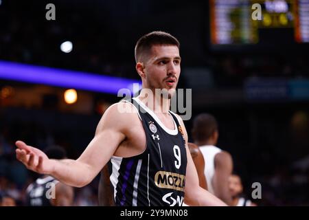 Vanja Marinkovic von Partizan Mozzart wette Belgrad während des Basketballspiels der Turkish Airlines EuroLeague zwischen Real Madrid und Partizan Mozzart am 10. Oktober 2024 im Wizink Center in Madrid Stockfoto