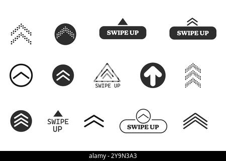Pfeiltaste nach oben wischen, Symbol für Bildlauf in der benutzeroberfläche. Einfache Benutzeroberfläche, Satz von Schaltflächen für Social-Media-Symbol. Wischen Sie nach oben, Pfeiltasten nach oben. Vektorabbildung Stock Vektor